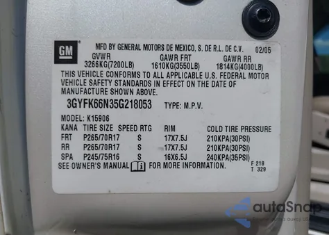 2005 Cadillac Escalade Esv Standard из США, поврежденный, VIN 3GYFK66N35G218053